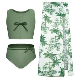 GRACE KARIN Girls Bathing Suit Size 10-12 Tankini Swimsuit with Skirt Green Bikini for Girls