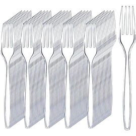 100 Pack Heavy Duty Disposable Clear Forks - Clear Plastic Forks Heavy Duty- Basic Plastic Forks Cutlery 6.7 X 1 Inch for Birthday, Parties, Camping, Catering and Wedding Cutlery Set Events