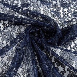 58/60 inch Navy Raschel Lace Fabric by The Yard – Multipurpose Floral Design Fabric Used as Table Runner, Home Decor, Curtains, Wedding Dress, Tea Parties, Vintage Decor, Gift Wrapping and More