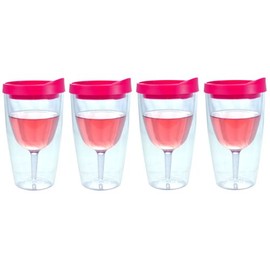 Southern Homewares Insulated Acrylic Wine Tumbler with Pink Lid – 16oz Double Wall Travel Cup, 4-Pack Wine 2Go! Set for Outdoor & Party Use