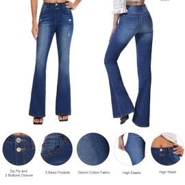 VIPONES Bell Bottom Jeans for Women High Waisted Bootcut Stretch Flare Blue Denim Pants (101,Size 6)