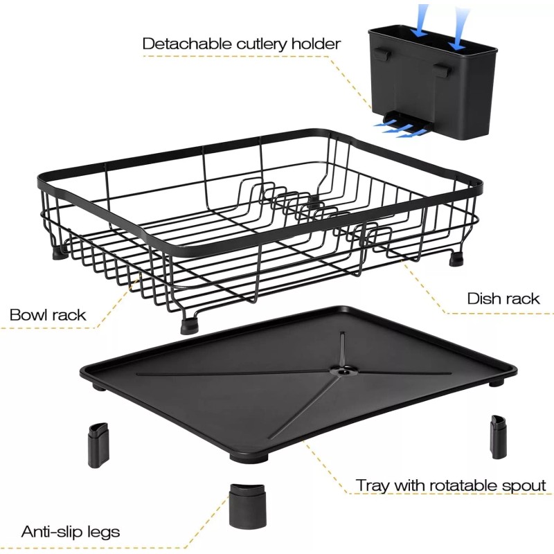AIDERLY Stainless Steel Kitchen Dish Drying Rack w/ Utensil Holder