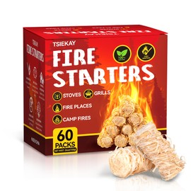 Tsiekay 60 pcs Fire Starter - Natural Fire Starters for Indoor Fireplace, Chimney, Pellet Stove, BBQ Grill, Campfires - Quick & Odorless Kindling Firestarter, Charcoal Starter
