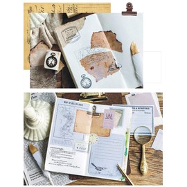 DESEACO 90 PCS Aged Paper Stickers Antique Looking in Vintage Paper Classic Design with Old Fashion Faux Parchment Paper Looking-Vintage Writing Paper Stickers for Scrapbook Junk Journal Supplies