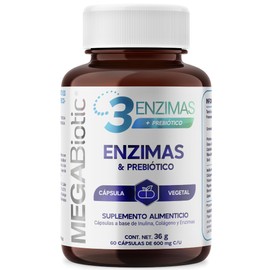 MegaBiotic Enzimas | 60 Cápsulas 1 por día | Papaína, Bromelina, Lipasa, Colágeno e Inulina de Agave | Suplementos Alimenticios | 60 Porciones por Envase