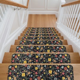 Tiveney Stair Treads Non Slip 15PCS 8"x30" Stair Runner, Rubber Backing Stair Carpet Treads Washable Reusable Stair Treads for Wooden Steps, Indoor Safety Staircase Step Treads for Kids Elders Dogs