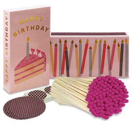 Thankful Greetings HomArt Decorative Matchbox w/ 4 Inch Matches & Refill | Set of 6 Birthday Vintage Boxes + 100 Pink Tip Matches & Striker Stickers Unique Gifts, Home Decor, & Candle Accessories