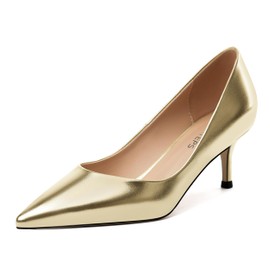 MOVINSTEPS Light Gold Matte Closed Pointed Toe Low Heels Pumps for Women Comfortable Classic Wedding Business Dressy Shoes 2.5 Inch Size 8.5