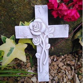 Cross with 3D Roses Grave Angel Memorial Stone Grave Decoration