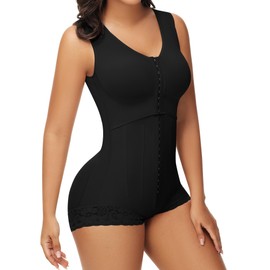 SHAPSHE Fajas Colombianas Moldeadoras Full Body Shaper After Lipo Tummy Control Compression Garment Shapewear BBL Post Surgery with Steel Bones Black XS