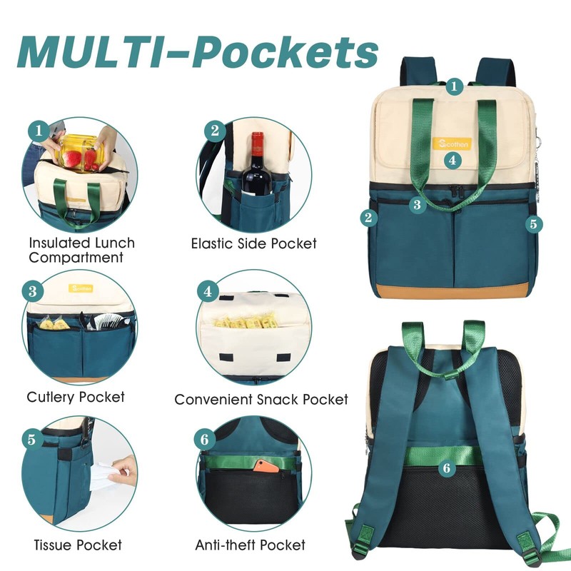 Scothen Backpack Cooler with Double Decker & 12 Ice Packs-