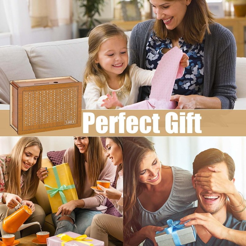 Wooden Money Box, Money Box with Numbers Checks, Money Box