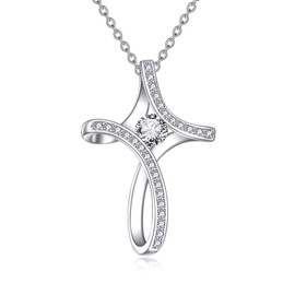 AINFQY Cross Necklace for Women Sterling Silver Birthstone Necklace for Women Crucifix Necklace April Birthstone Necklace Jewelry Gifts for Women