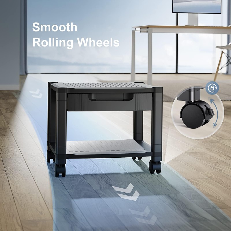 HUANUO Printer Stand with Cable Management and Storage Drawer, Printer