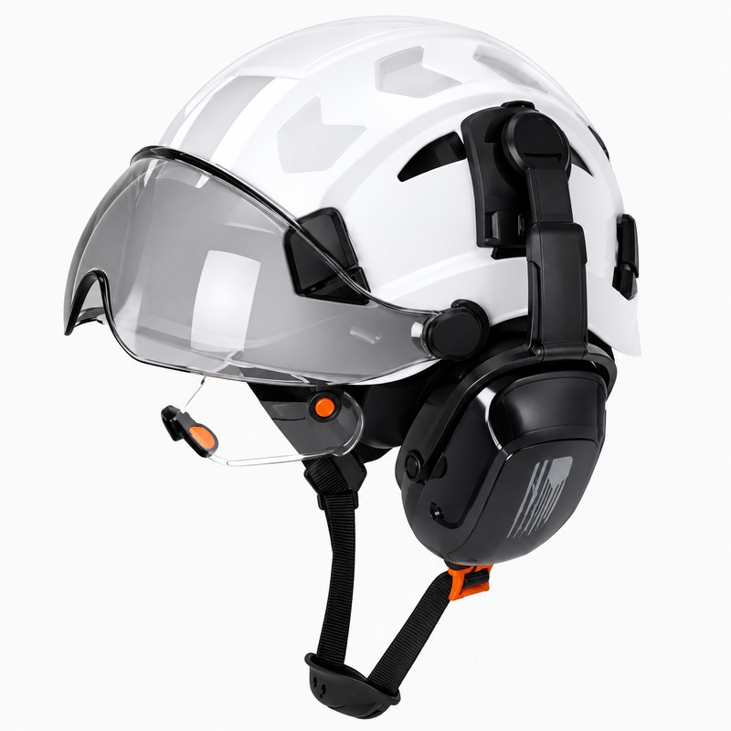 Safety Helmet with Built-In Visor & Removable Earmuffs – Style