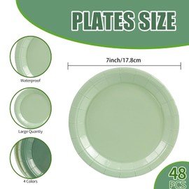 EVYIENEN 48 Pcs Sage Green Paper Plates,7 Inch Gradient Light Pink Dessert Plates Decorations Supplies for Birthdays,Graduations,Weddings and Holidays Parties,Pack of 4 Colors