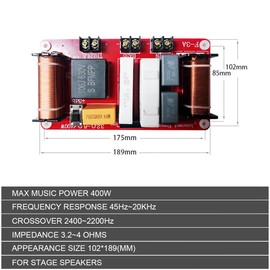 DriSentri 2 Way Crossover for Speaker, Universal 400W 2 Way Speaker Unit HiFi Home Speakers Audio Frequency Divider Crossover Filters