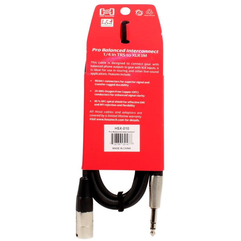 Hosa HSX010 Pro Balanced 1/4-Inch TRS to XLR Male Interconnect
