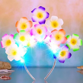 Catery Flower Headband Light Up Hawaiian Headpiece Plumeria Summer Beach Accessories for Women (Hawaiian Flower-Color Light, one size)
