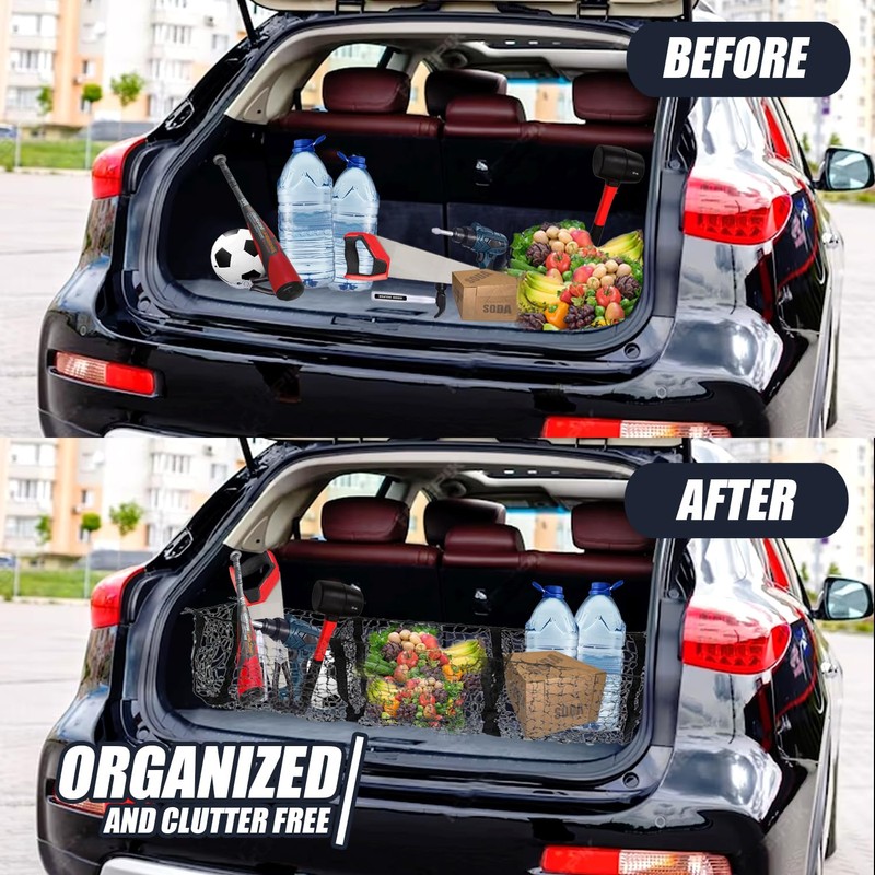 Zone Tech Three Pocket Mesh Trunk Cargo Net Storage Organizer–