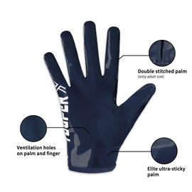 Youper Elite Football Gloves, Pro Receiver Golves for Men & Youth Boys (Navy, Youth - Large)