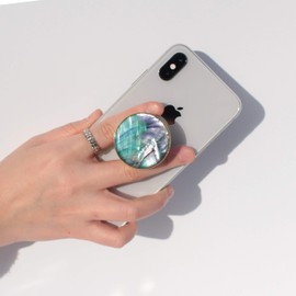 OnTheGrip Cute Natural Seashell Design Round Shape Collapsible Mobile Phone Grip Stand Holder for Smartphone Tablet Cell Phone Accessory (Blue Green)