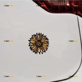 Sunflower Flower Helianthus Floral Yellow Leopard Sticker Decal Vinyl - 2 Pack Glossy, 4 Inches, 6 Inches - for Car Boat Laptop Cup