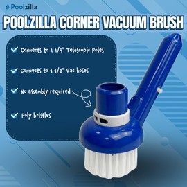 Poolzilla Corner Vacuum Brush with Adjustable Ring, [2 Pack] Safe for Concrete and Vinyl, Connects to 1 1/2'' Hoses and 1 1/4'' Telescopic Poles, for Pools, Spas, Walls, Floors, Steps, and Corners