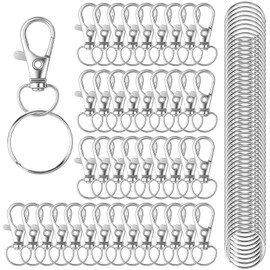 HXSEMAYIG 100PCS Keychain Hooks with Key Rings,.Metal Swivel Lobster Claw Clasps, for Keychain Clip Lanyard, Jewelry Making, Crafts (Silver)