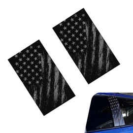 CyperFair 2 PCS Car B Pillar Stickers, American Flag Patriotic Vintage Trim Sticker, Waterproof Cuttable Decoration with Self-adhesive, Anti-scratch Protective Film for Door Window Pillar (Black)