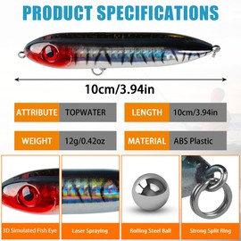 Topwater Fishing Lure,Circle Hook Rig Pencil Popper Floating Striper Saltwater Fishing Lures for Bass Trout Pike Perch Pencil+Hook Rig