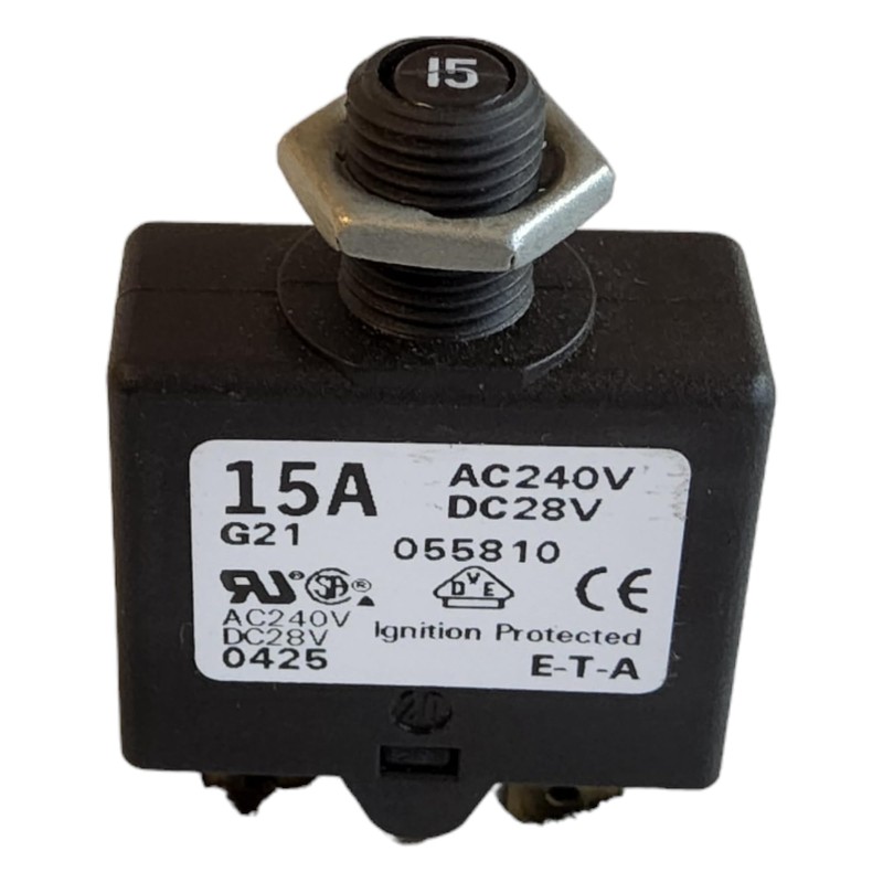 1658-G21-01-P10-15A, Circuit Breaker; Therm; Push; Cur-Rtg 15A; Flange; 1 Pole;