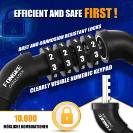 E Scooter Lock for E Scooter with Holder, Bicycle Lock with 4-Digit Combination Code, Double Combination Lock, 105 cm/12 mm Cable Lock, Waterproof, Anti-Theft E Scooter Lock