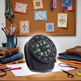 Mini Black Button Navigation Device - Compact Survival Compass for Hiking, Camping, Boating - Liquid-Filled Pocket Compass for Trekking, Wristband Navigation Tool, Compasses