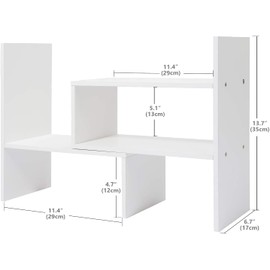 Olighan Natural Wood Bookcase,Bookshelf on Desk, Expandable Bookselves on Room,Organizer Expandable Desktop,Adjustable Desktop Shelves and Office Shelves，Counter Organizer Kitchen,White