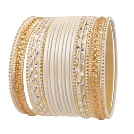Touchstone NEW Colorful Bangle Collection Indian Bollywood Textured White Golden Colors Designer Jewelry Bangle Bracelets Set Of 20 In Antique Gold Tone For Women.