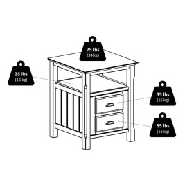 Winsome Timber Transitional Solid Wood Nightstand with 2-Drawer in Black