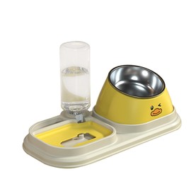 Stainless Steel 3-in-1 Pet Feeder Bowl, Slow Food and Water Dispenser(Yellow)