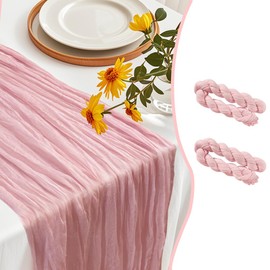 AlaTyche 2 Packs Pink Cheesecloth Table Runner, 90×300cm Rustic Gauze Vintage Table Runner, Boho Table Runner for Spring Wedding Baby Shower Party Birthday Bridal Holiday Table Decorations