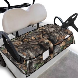 Suobstales Deer Hunting Camo Print Universal Golf Cart Seat Towel Blanket Cover with 4 Pockets for All Weather, Non-Slip Golf Cart Seat Cover Compatible with EZGO, Club Car and More 2-Seat Golf Carts