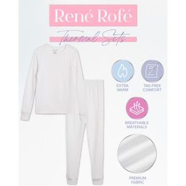 Rene Rofe Conjunto de ropa interior térmica para niña - 4 piezas de punto gofre y pantalones largos (2T-16), blanco/fucsia, 7-8