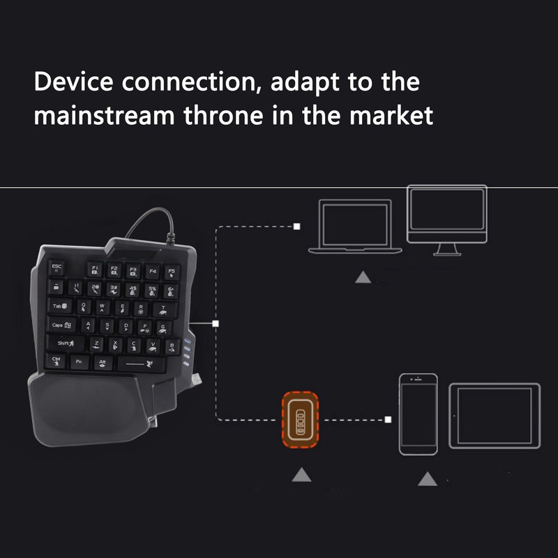 One Handed Gaming Keyboard 35 Keys Waterproof Wide Palm Rest