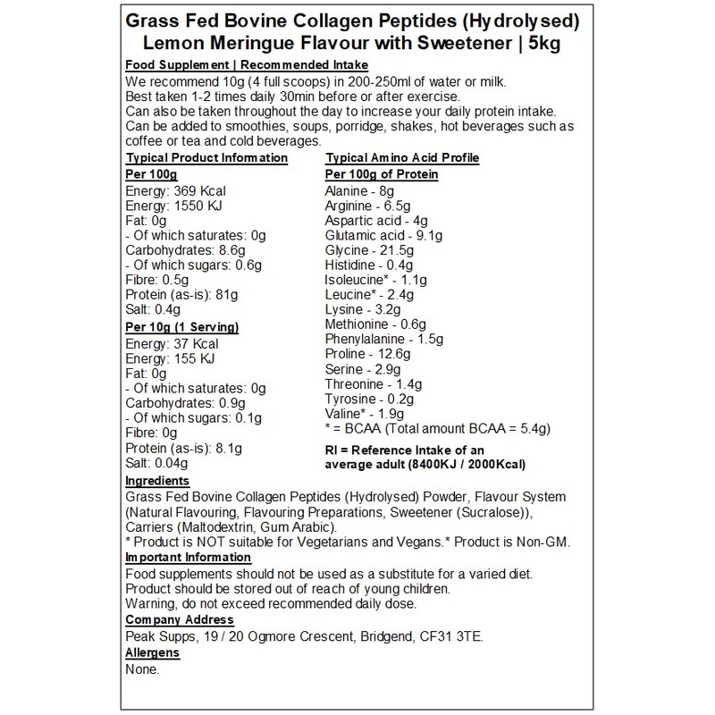 Bovine Collagen Peptides Powder - Lemon Meringue Flavour (5kg)