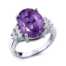 Sterling Silver Purple Amethyst & White Topaz Gemstone Women's Ring Sizes 6