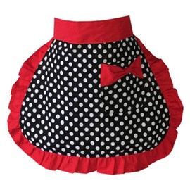 CRB Fashion Womens Kitchen Baking Waist Pocket Half Bistro Kitchen Cooking Apron (Red)