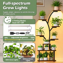 ZVMTTOY Plant Stand Indoor with Grow Lights, 8 Tier Multiple Plant Shelf, 56.7" Tall Lighted Plant Stand, S-Shaped Corner Plants Stand Rack, Flowers Holder for Home Living Room Balcony Patio Garden