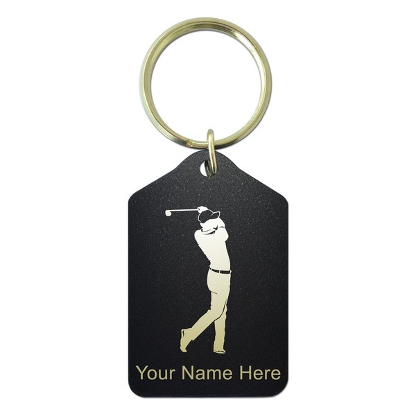 SkunkWerkz Keychain, Golfer Golfing, Personalized Engraving Included (Black Metal)