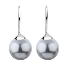 Nenalina Silver Women's Earrings with Glass Pearls 10 mm Grey for Women, 925 Sterling Silver, Pearl Earrings for Women, Wedding Earrings, 842403-199, 925 silver (solid), Crystal