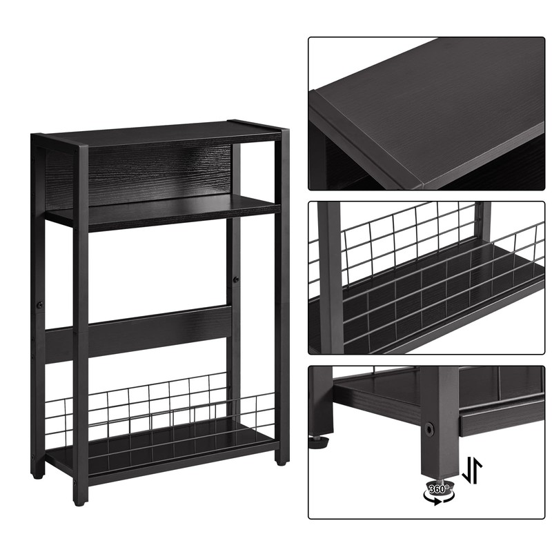 IBUYKE Narrow Side Table with Storage Shelf, 3 Tier End
