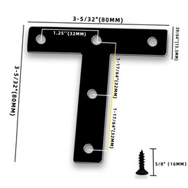3.15 Inch Flat T Bracket 10 Pack – Mending Flat T Plates Heavy Duty Metal Corner Braces for Wood Shelves & Furniture – with Screws Connector for Bed/Table/Cabinet/Desk